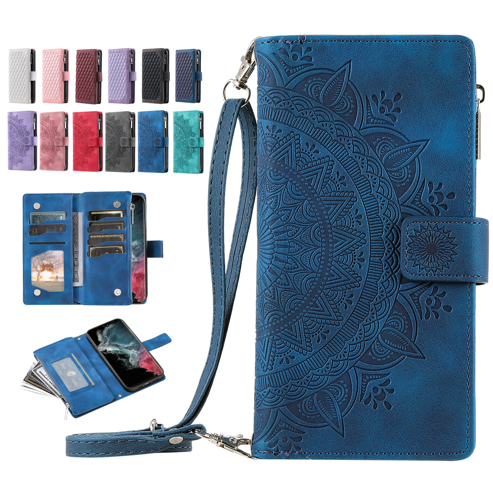 For Samsung Galaxy A15 A53 A54 A35 A14 A23 Crossbody Zipper Wallet Phone Case