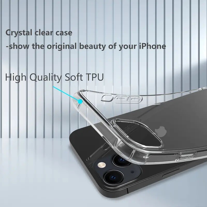 For iPhone 15 14 13 12 11 Pro Max Mini Soft Silicone Clear Cover Shockproof Case