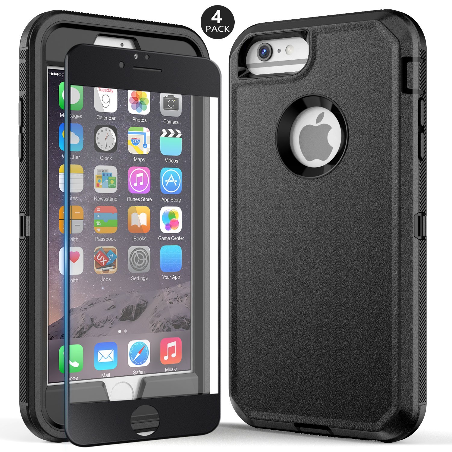 Black For Apple iPhone 6 6s 7 8 Plus Hard Case Shockproof Cover Screen Protector