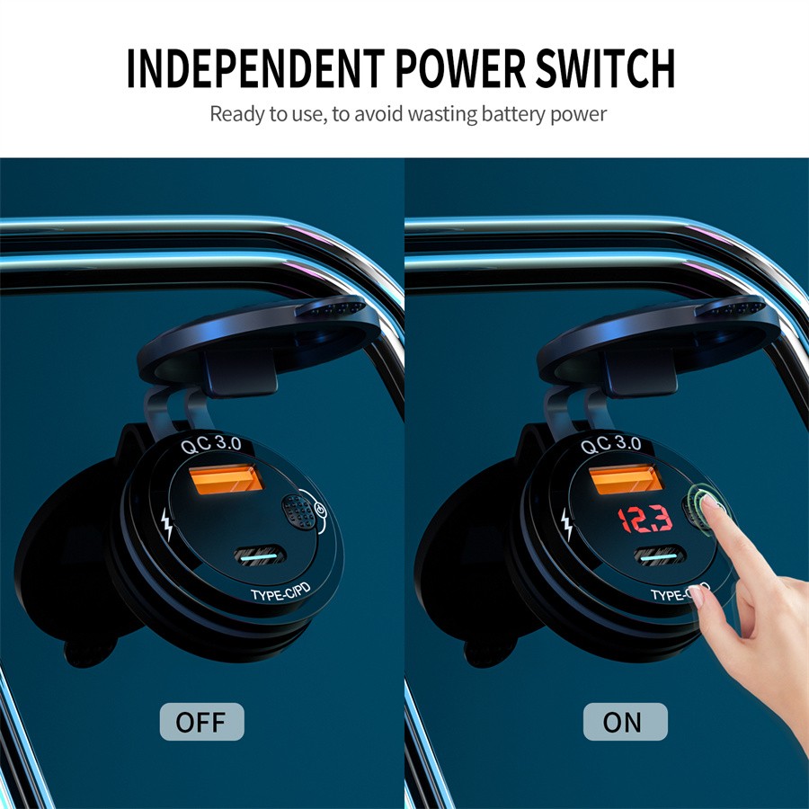 Universal Charge USB & Type-C Charger w/ Voltmeter Waterproof Hole Installation