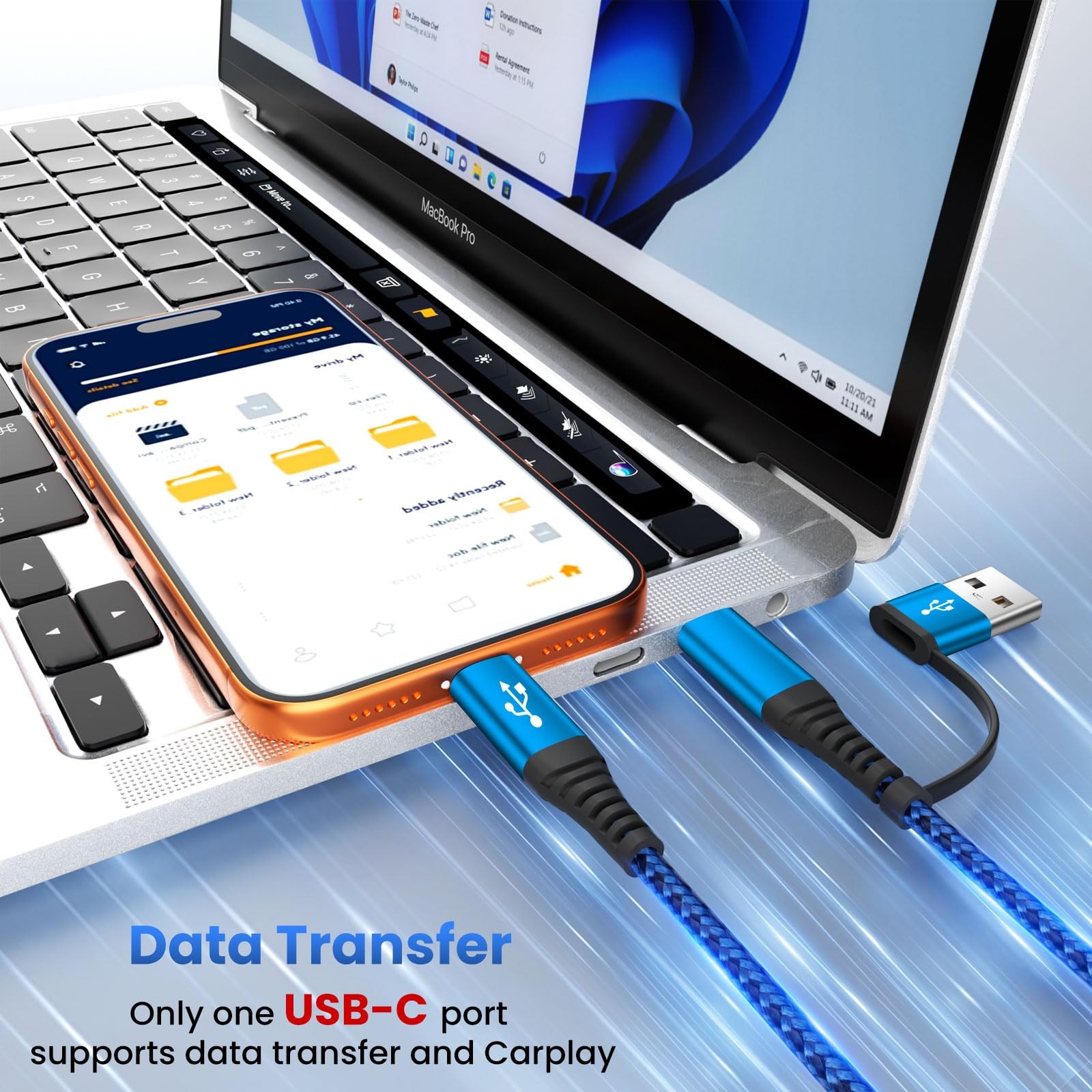 Multi Charging Cable for iPhone Watch Charger, 4 in 2 USB A/C 1PCS&5FT, Blue