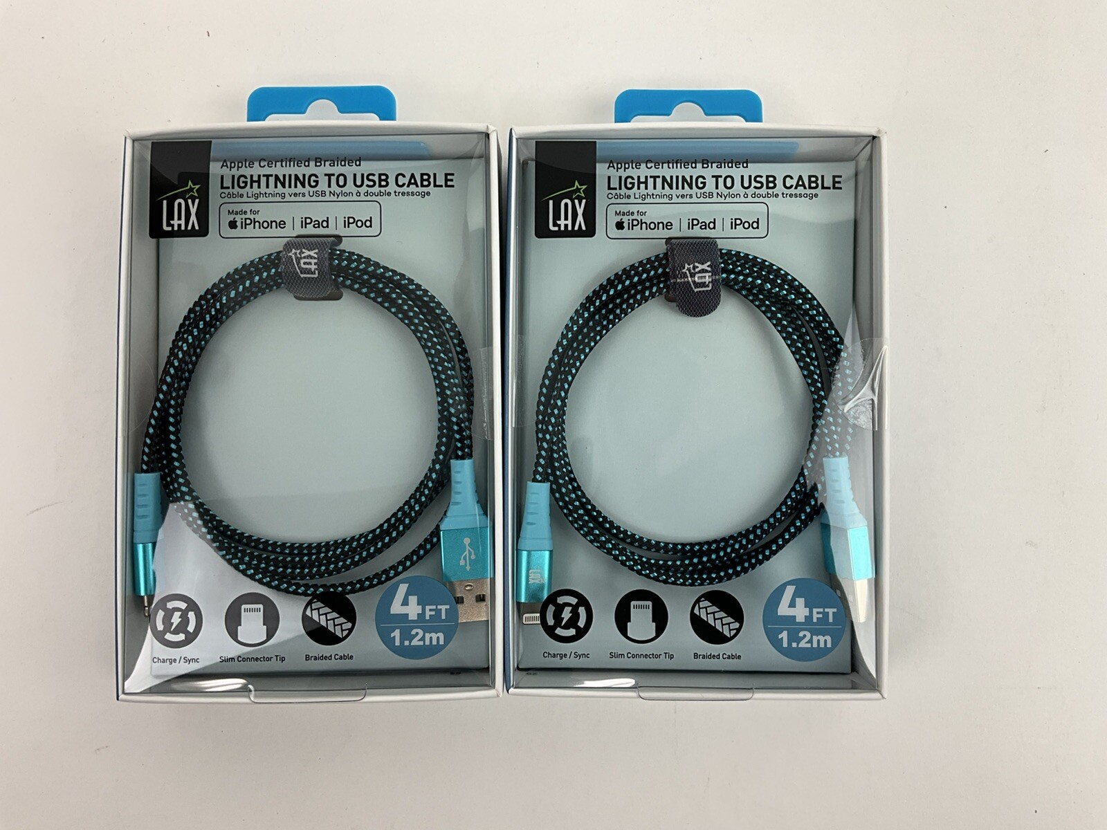 2 Apple Certified 4 Ft. Lightning To USB Cable For iPhone iPad iPod Blue
