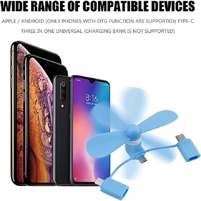 1 pc 3-in-1 USB-C Phone Cooler Fan Portable Mini Universal NEW