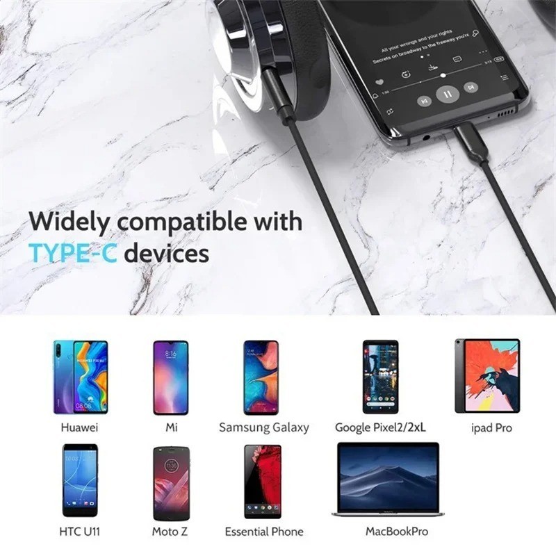 TypeC to Aux Cable USB Type-C Male To 3.5mm Cord Car AUX Music Audio Adapter LOT