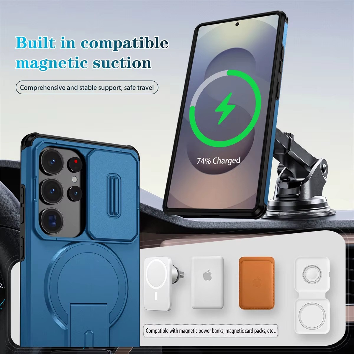 For Samsung Galaxy S26 Ultra S25FE S24 Shockproof Mag Safe Stand Slide Lens Case