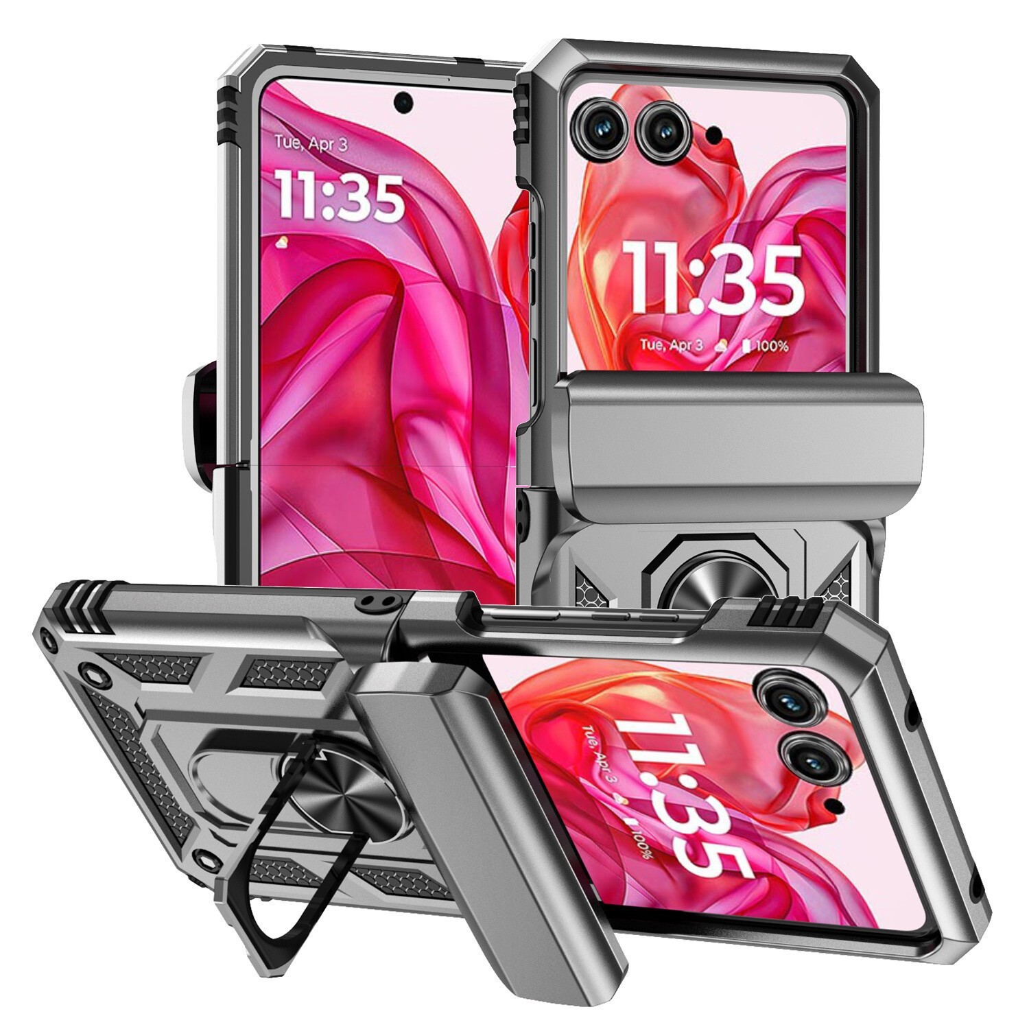 Dustproof Ring Stand Magnetic Cover Case + Tempered Glass For Motorola Razr 2025