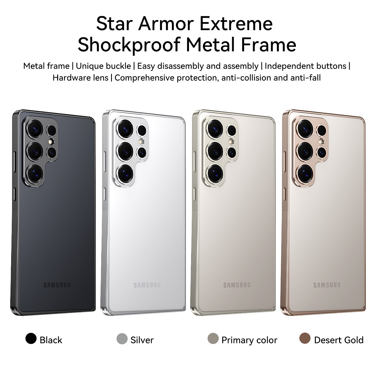 Aluminum Frame Shockproof Bumper Case For Samsung Galaxy S25 S24 S23 Ultra Plus