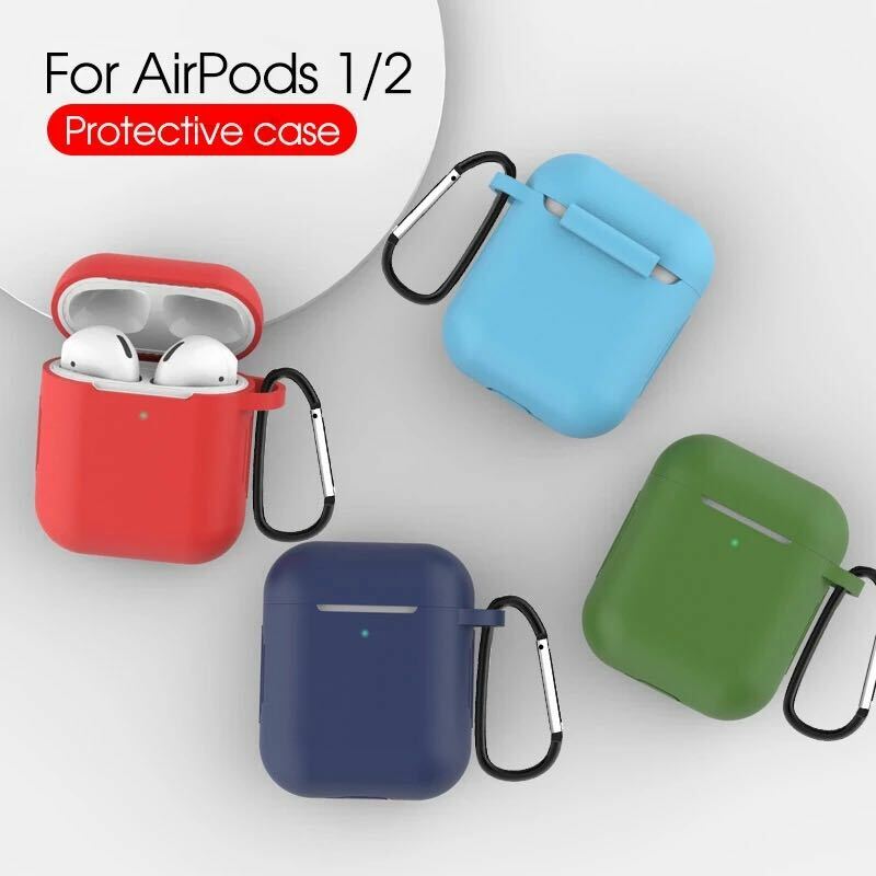 For Apple AirPods 2 & 1 Silicone Protective Case Full Cover + Fur Ball Keychain