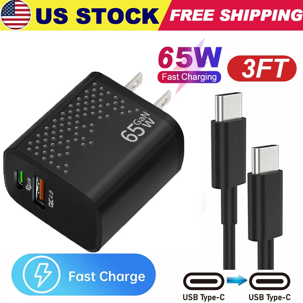 65w Type USB-C Super Fast Wall Charger +3FT Cable For Samsung Galaxy S20~24 Note