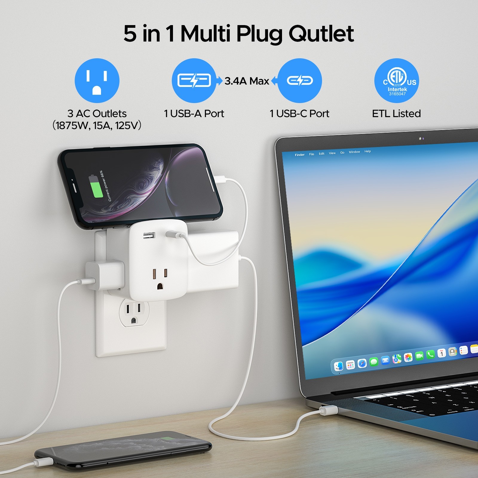 90W 6 Port USB C charger, 3 USB-C Port and 3 USB-A Port Quick Charger Station