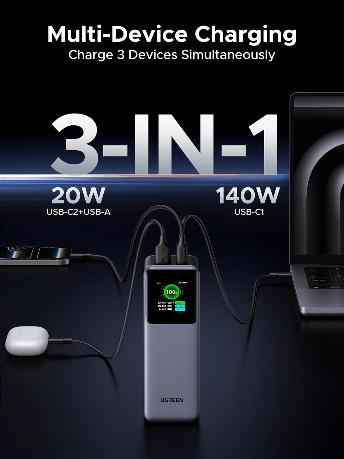 UGREEN Nexode Power Bank 25000mAh 200W Laptop Portable Charger PD 3.1 Fast Charg