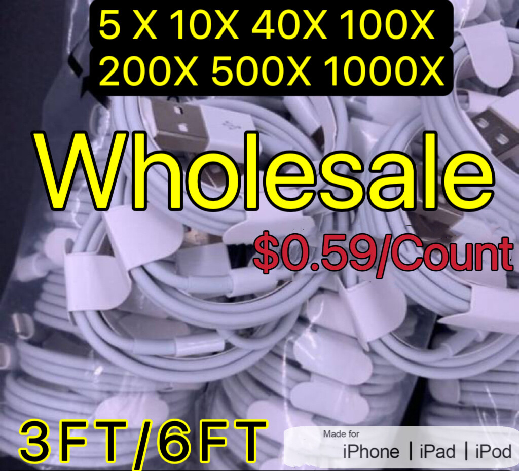 Wholesale Bulk Lot USB Cable 3Ft 6Ft For Apple iPhone 14/13/12/11/8 Charger Cord