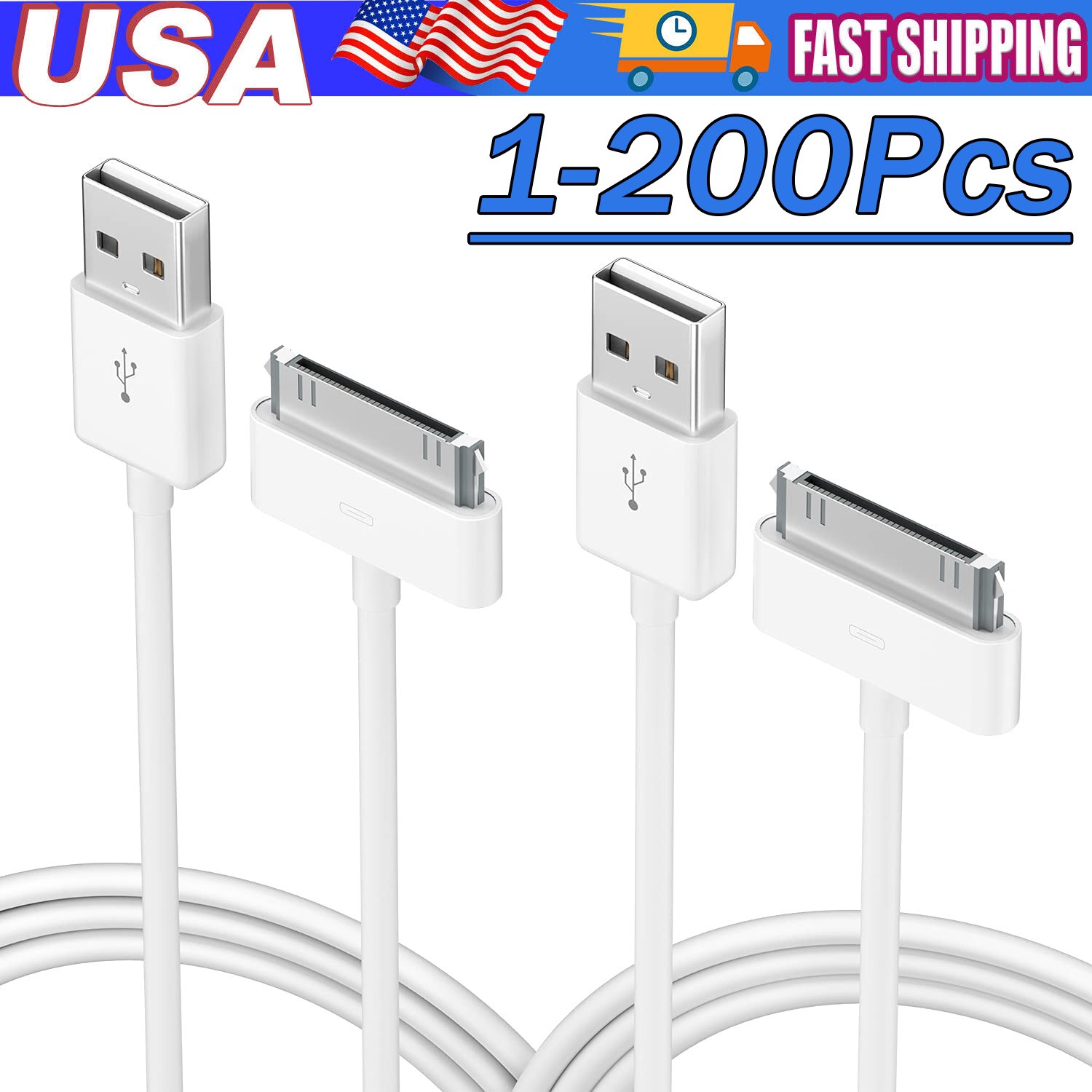 3FT 30 pin USB Charging Data Cable Cord for iPad 1/2/3 iPod Nano 1-6 Lot
