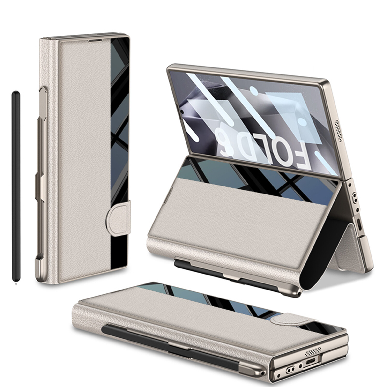 PC Frame Case PU Leather Cover with Screen Protector For Samsung Galaxy Z Fold 6