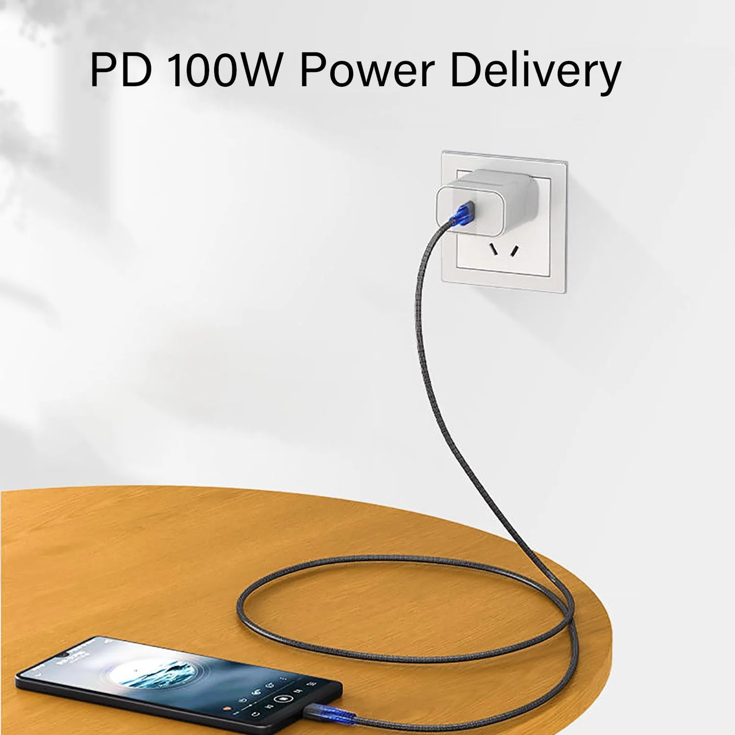 15FT 100W USB-C to USB-C Cable PD Fast Charging Cable Nylon Type C Charger Cord