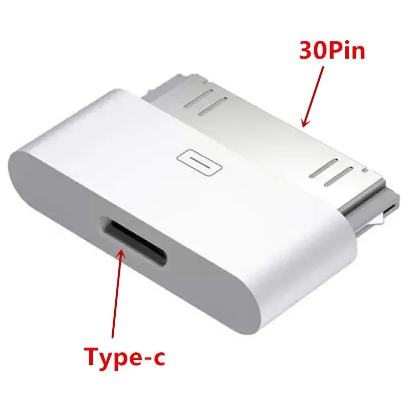 30-Pin To USB C Adapter Charging Data SyncConverter for IPhone 4 4S 3GS IPad 3 2