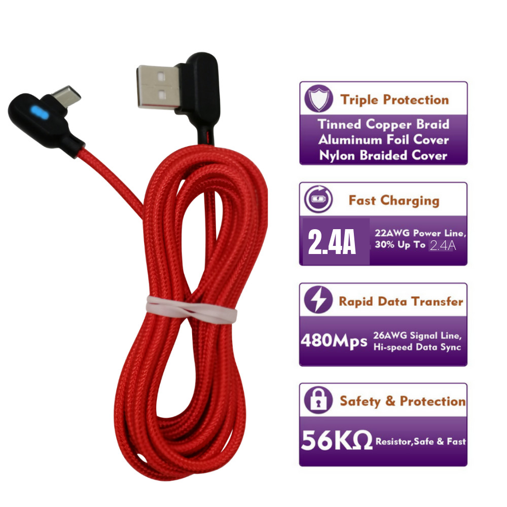 3Ft/6Ft 90 Degree USB C Fast Charger Cable Type C Cord For Samsung iPhone 15/16