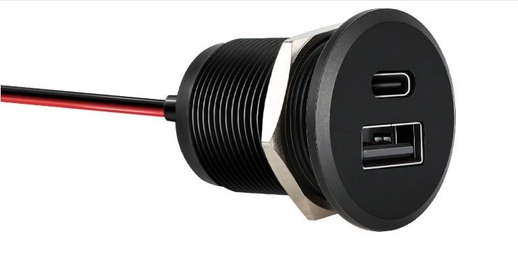 7/8″ Type A+Type C Ports 12V/24V USB Charger, Recessed Mt 24W High-Speed