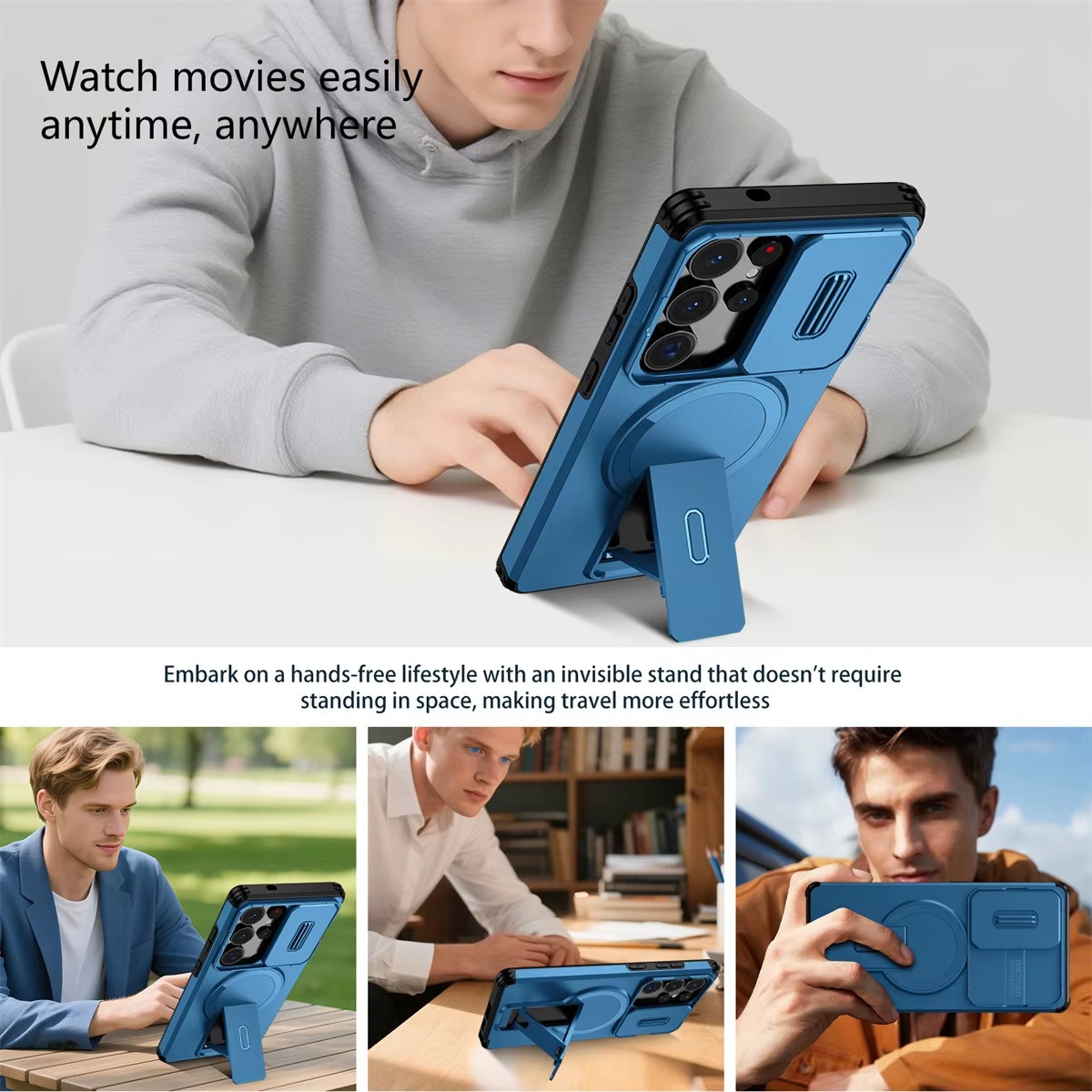 For Samsung Galaxy S26 Ultra S25FE S24 Shockproof Mag Safe Stand Slide Lens Case