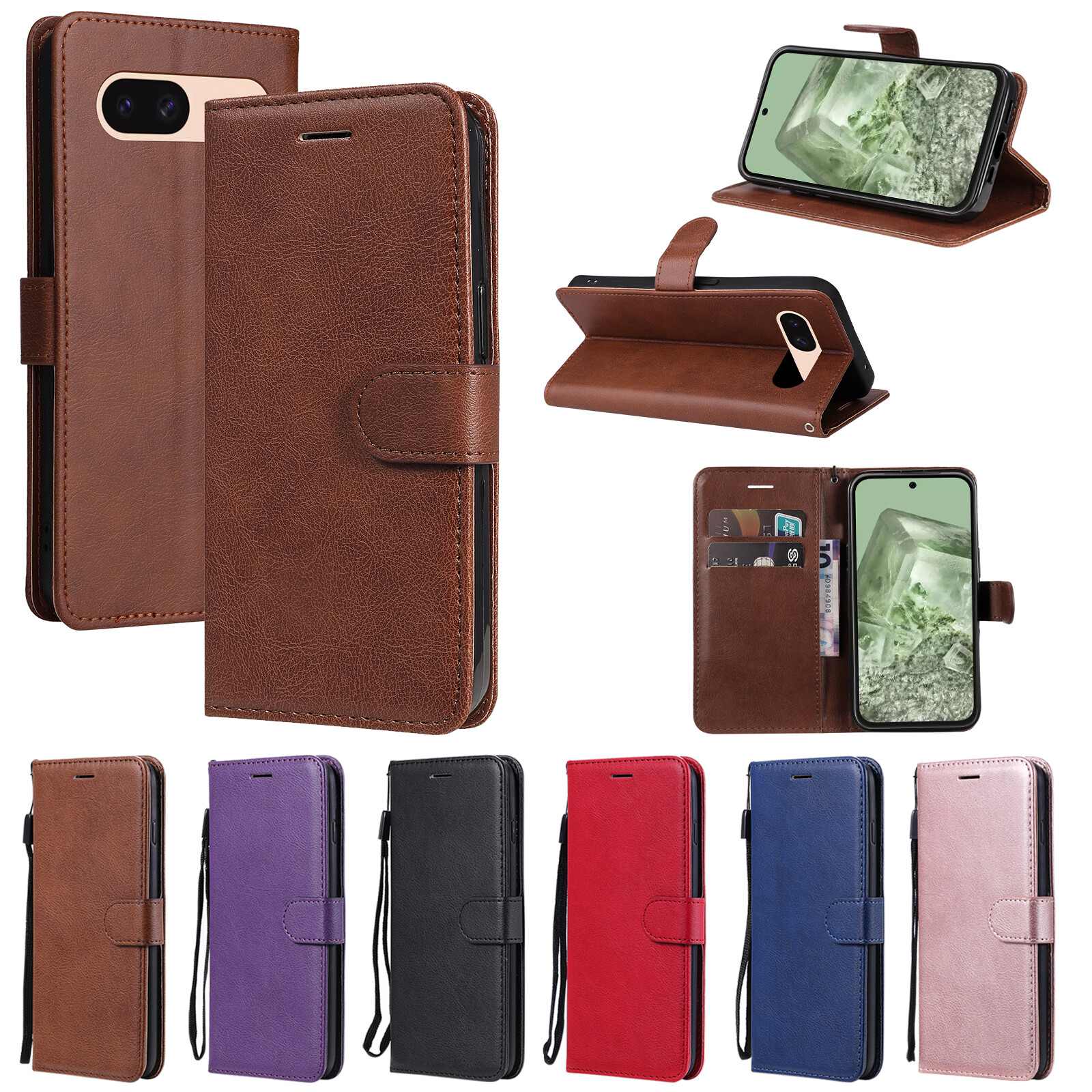 Solid Color Leather Wallet Magnetic Phone Case For Google Pixel 6 7A 8A 9 Pro XL