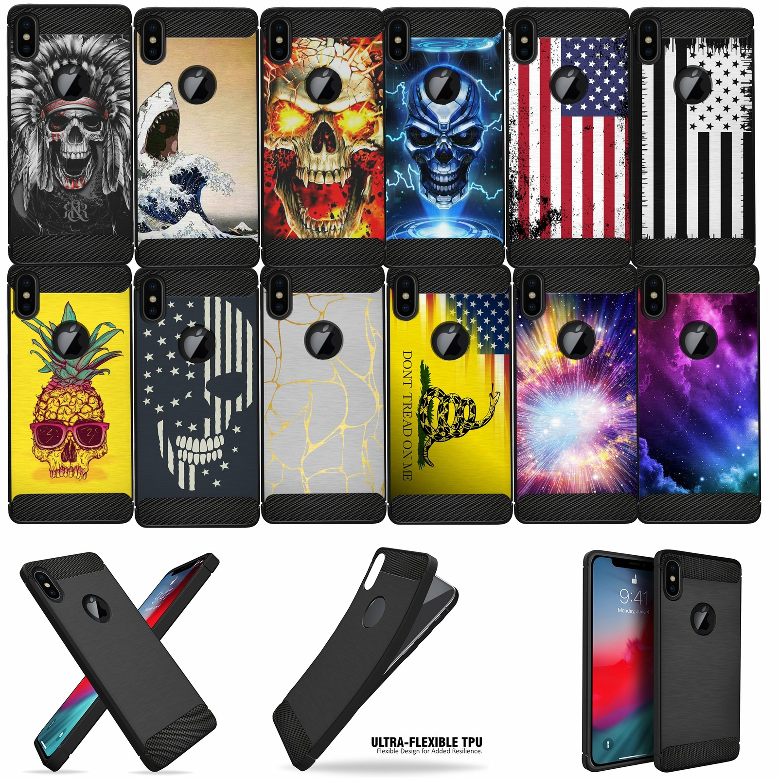 For (iPhone XR/ 10R (6.1″)) Shock Case with Grip Texture Flexible Black TPU