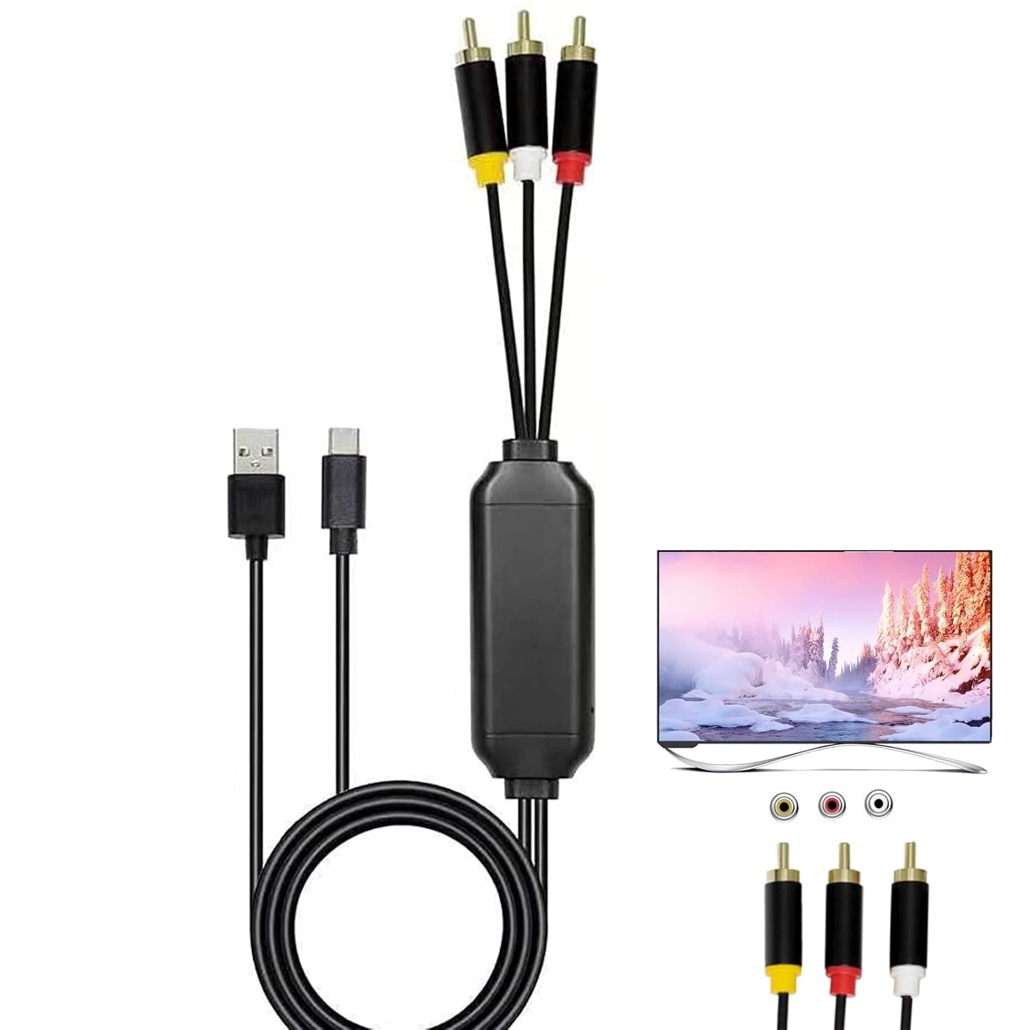 USB C to RCA Audio/Video Adapter – 6Ft Type-C Connector with Charging Support