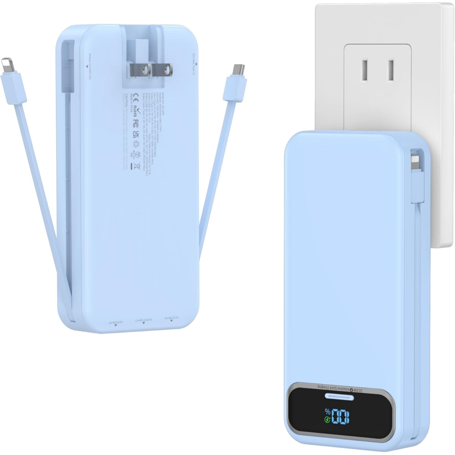 All-in-One 20000mAh Portable Charger with Built-in Cables & USB-C Fast Charging