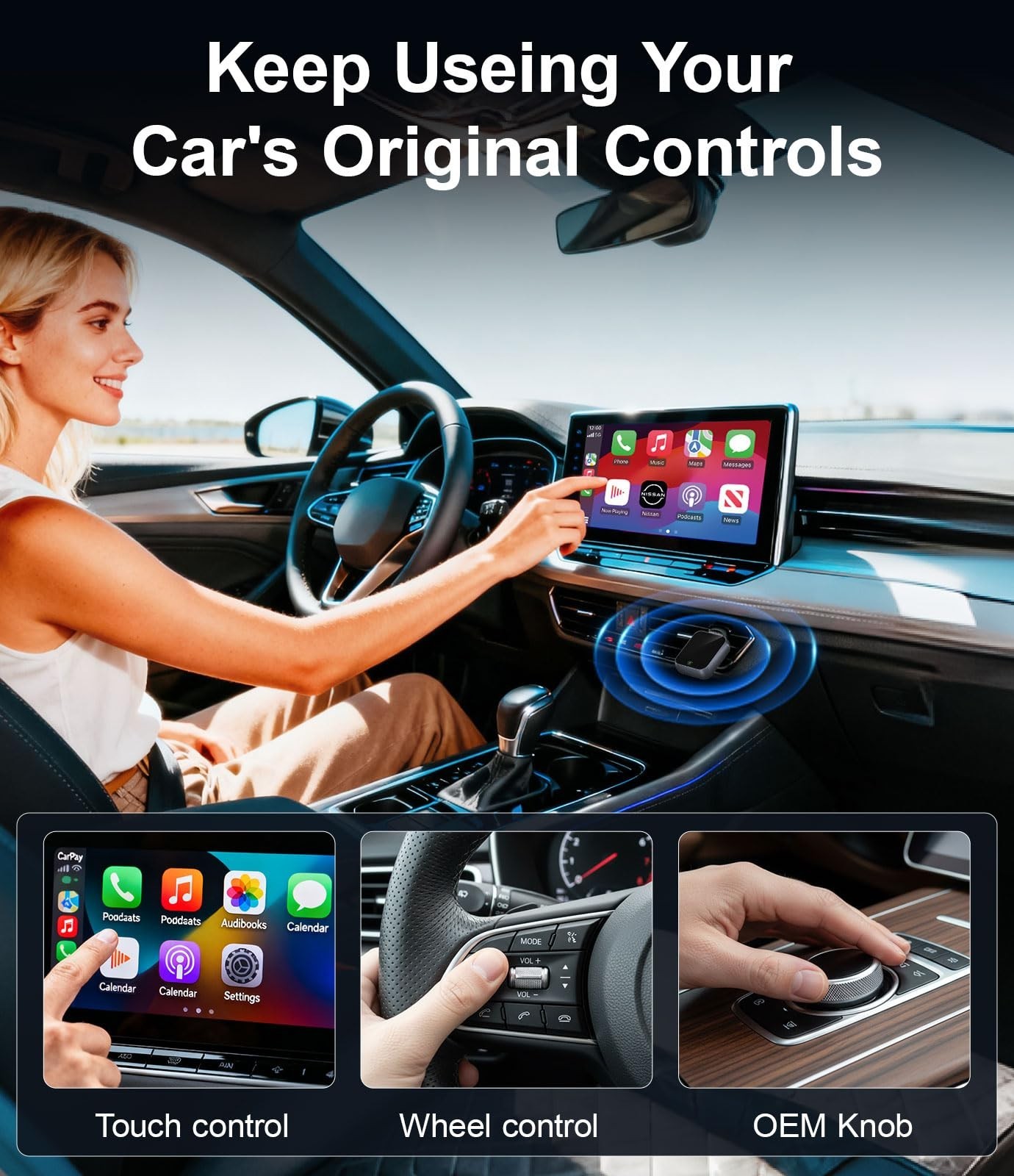 Wireless CarPlay Adapter for iPhone – No Lag, Auto-Connect, Bluetooth 5.3, Plug