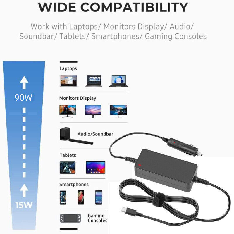 AC/DC Adapter Charger Car Laptop Power Supply 90W & 65W Type C USB-C Universal
