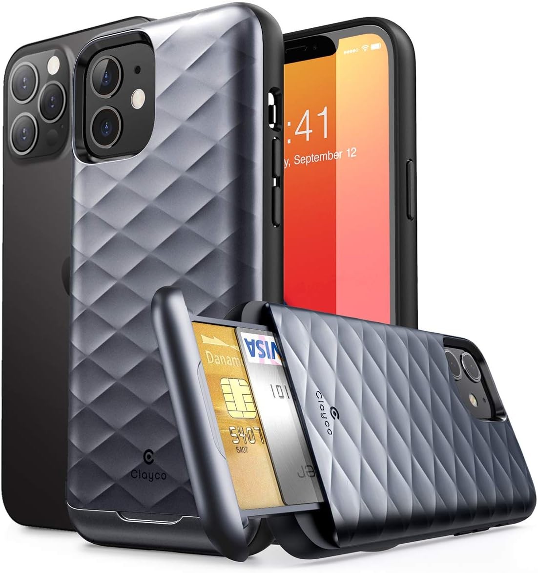 Clayco for iPhone 12/12 Pro 6.1″ 2020 Slim Card Holder Protective Wallet Case