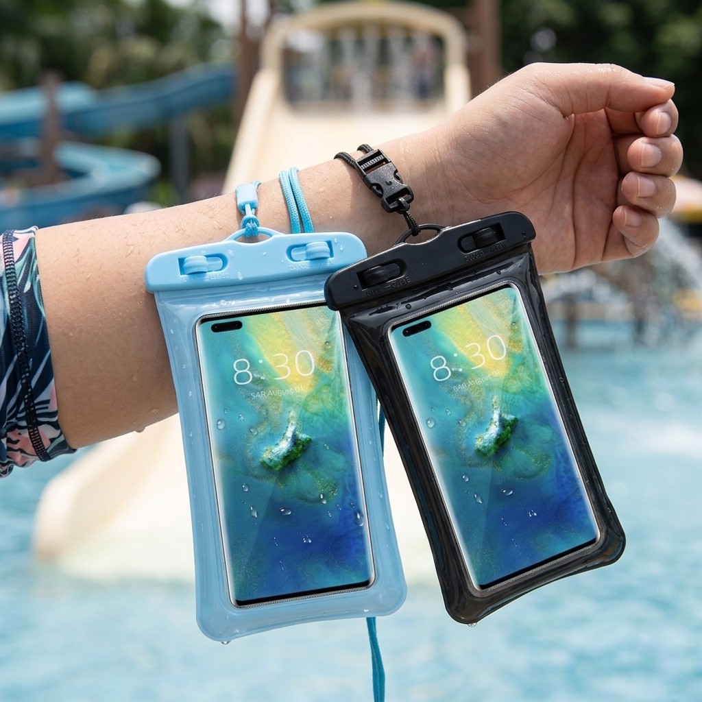 2 Pack Waterproof Phone Pouch Blue & Black Dry Bag for Swimming Beach
