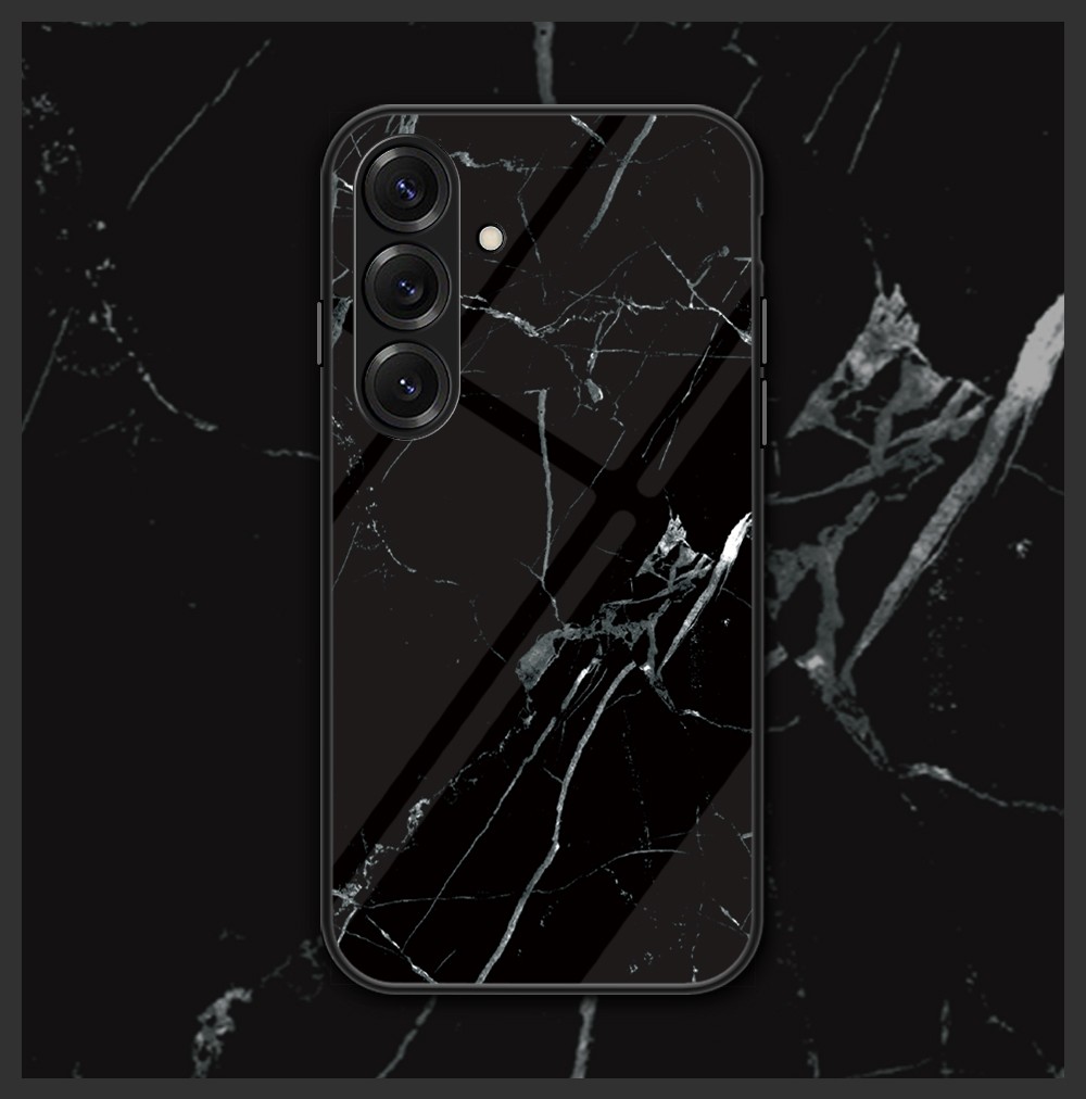 For Samsung Galaxy S26, Hybrid Armor Marble Back Glass Soft Bumper Case Cover
