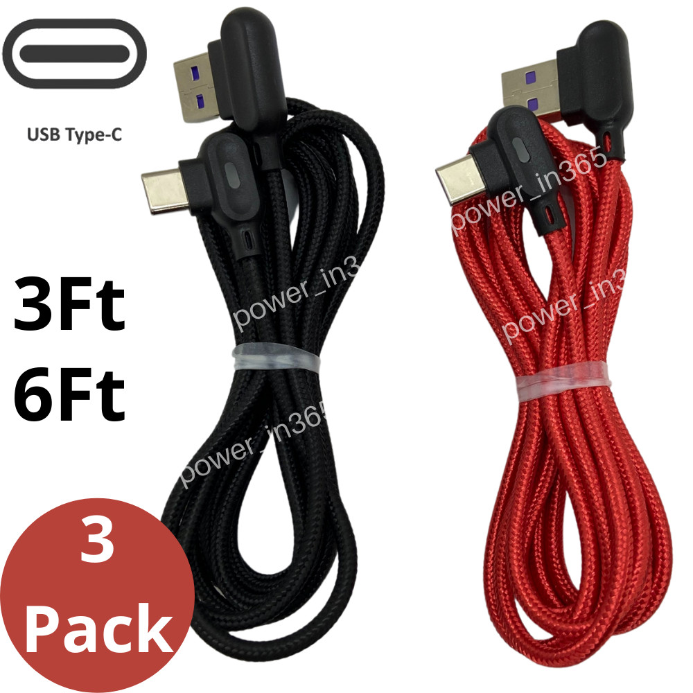 3 Pack Braided USB C Type-C Fast Charging Data Sync Charger Cable Cord 3/6 ft