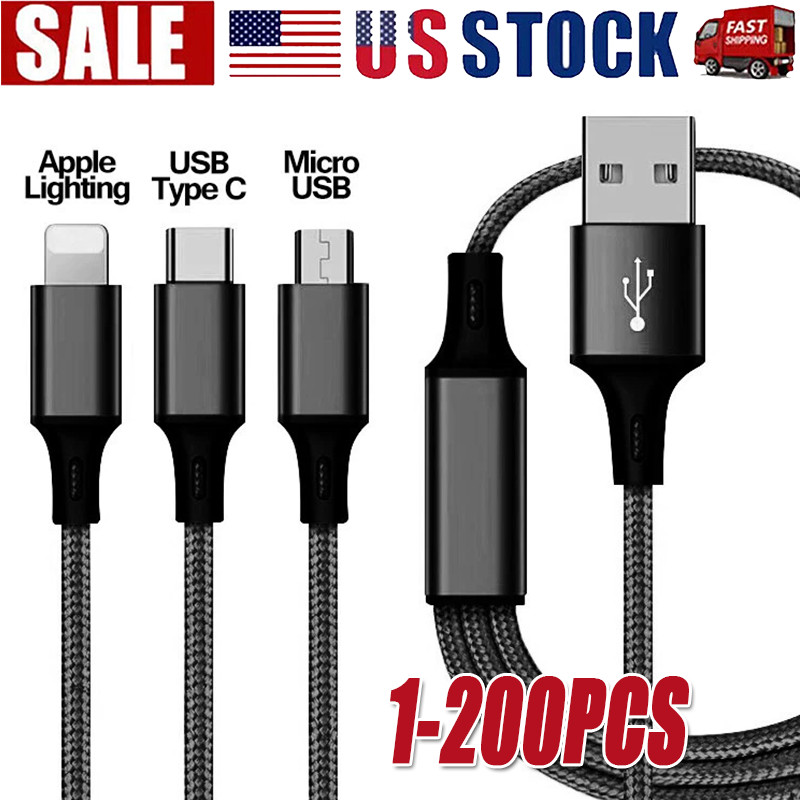 3in1 Fast USB Charging Cable Universal Multi Function iPhone 17 Charger Cord lot