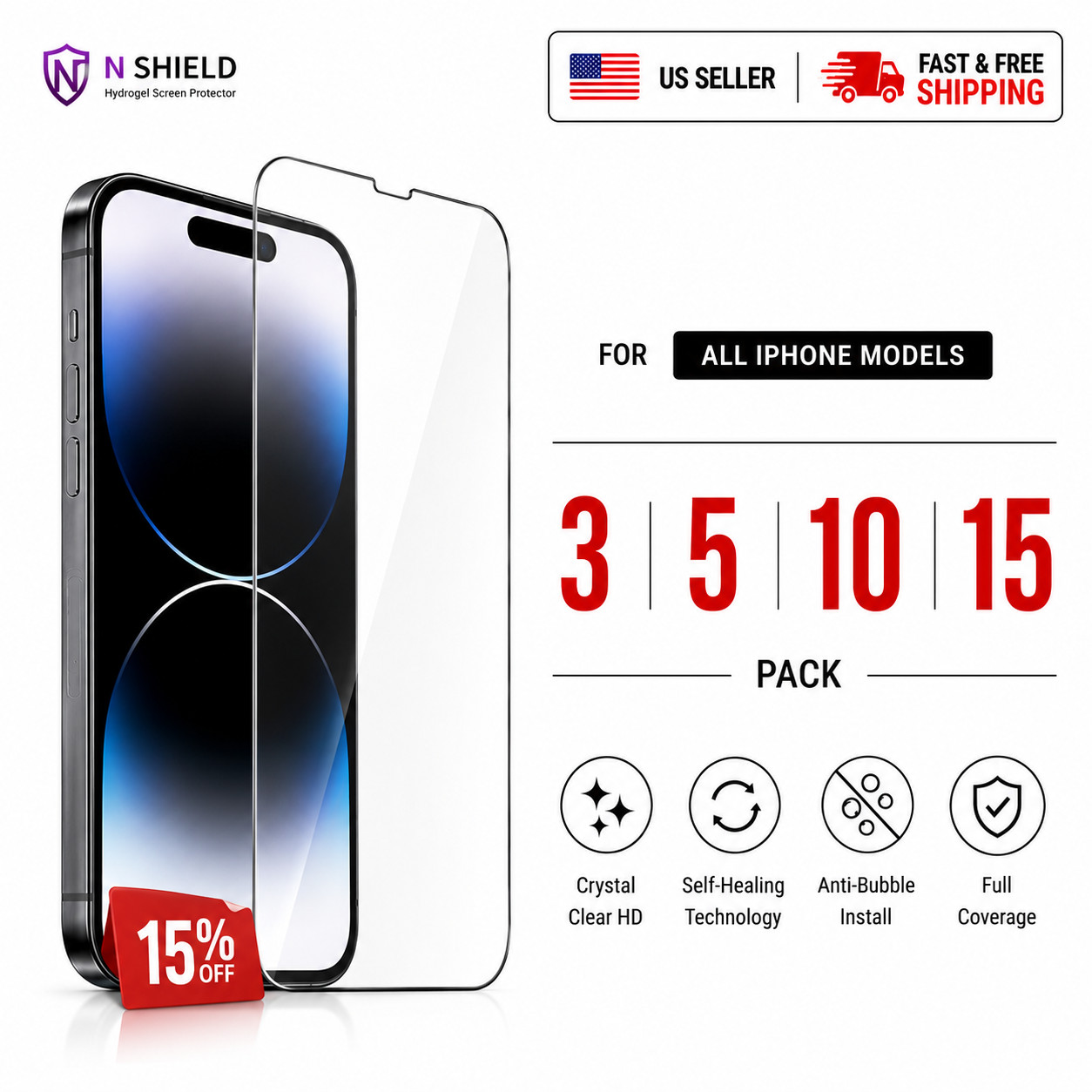 3 5 10 Pack Hydrogel Screen Protector iPhone 11 12 13 14 15 16 17 Anti-Scratch