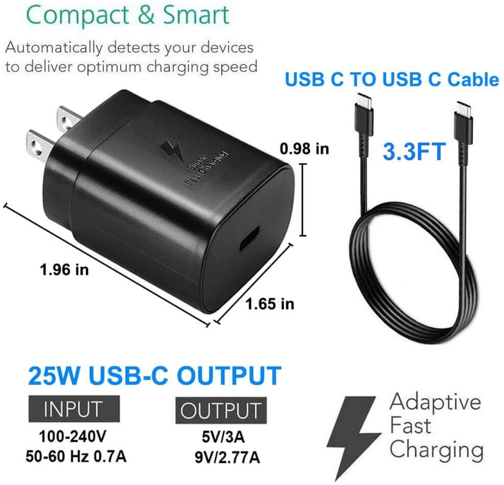 For Samsung A13 A17 A15 A16 A26 A36 5G 25W PD Super Fast Wall Charger &3ft Cable