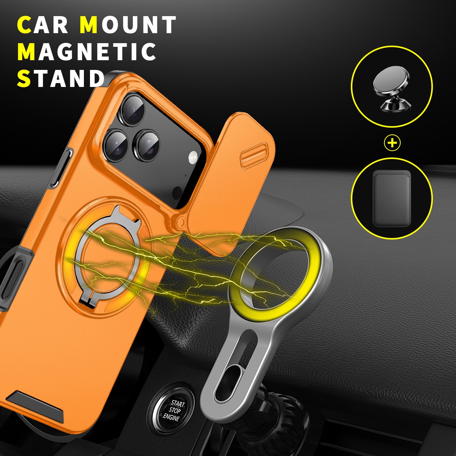 For iPhone 17 16 Pro Max 15 14 13 12 Slide Camera Lens Cover w/ Ring Stand Case
