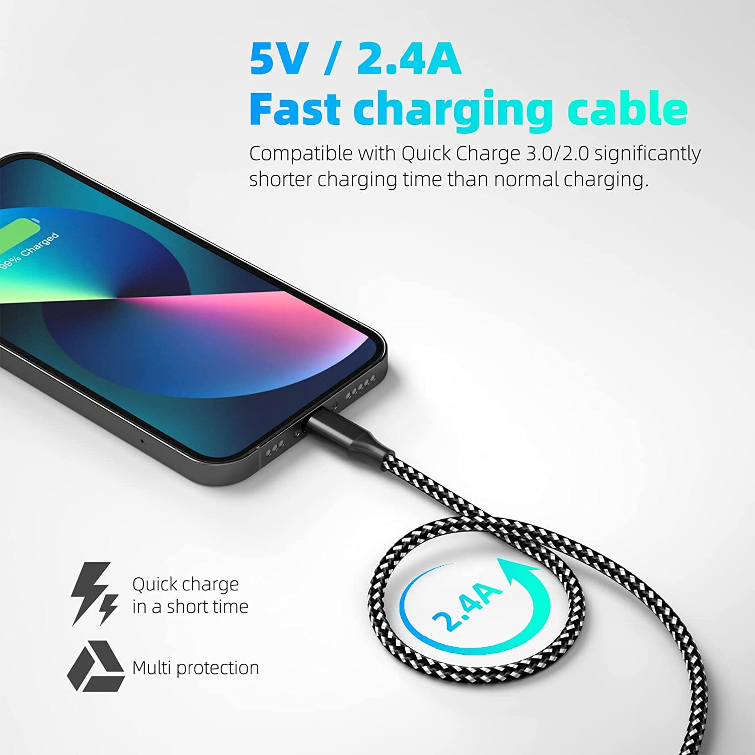 3 Pack Fast Charger Cable Heavy Duty For iPhone 13 12 11 X XR 8 7 Charging Cord