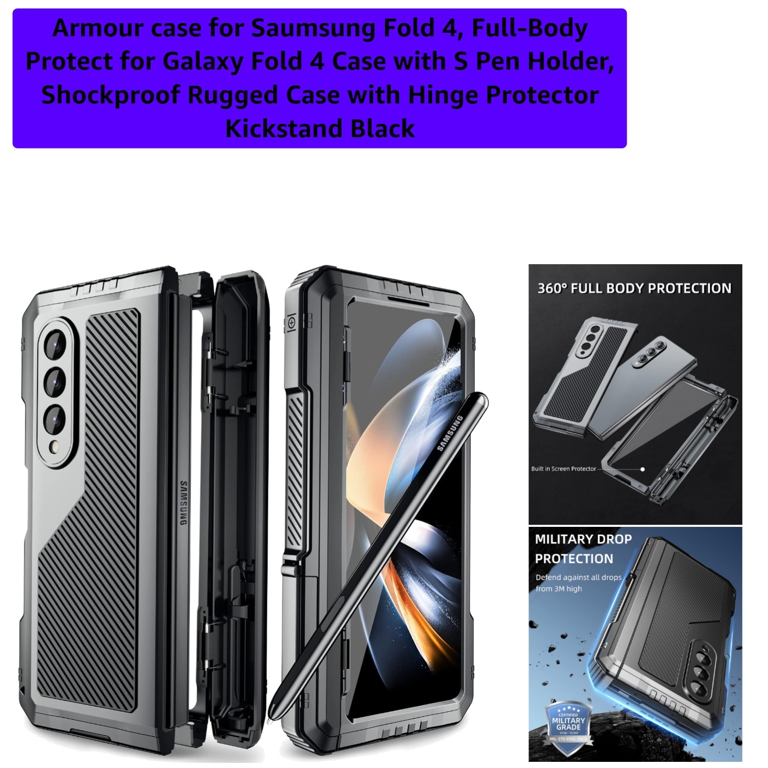 Armour case for Saumsung Fold 4, Full-Body Protect for Galaxy Fold 4 Case wit…