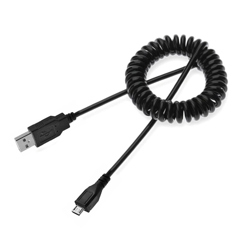 US Micro USB MicroUSB Spring Charge Cable Retractable For HTC Cell Phone Black