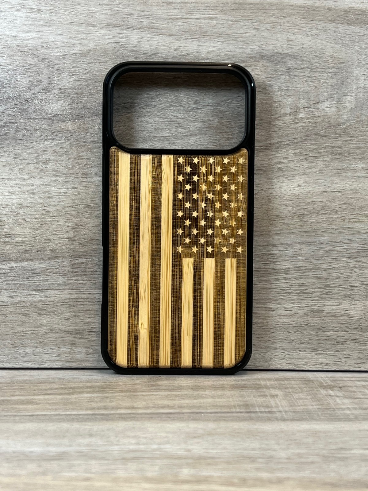 Wooden Case for iPhone 17 Pro Max Case, Wood American Flag Bamboo Engraved