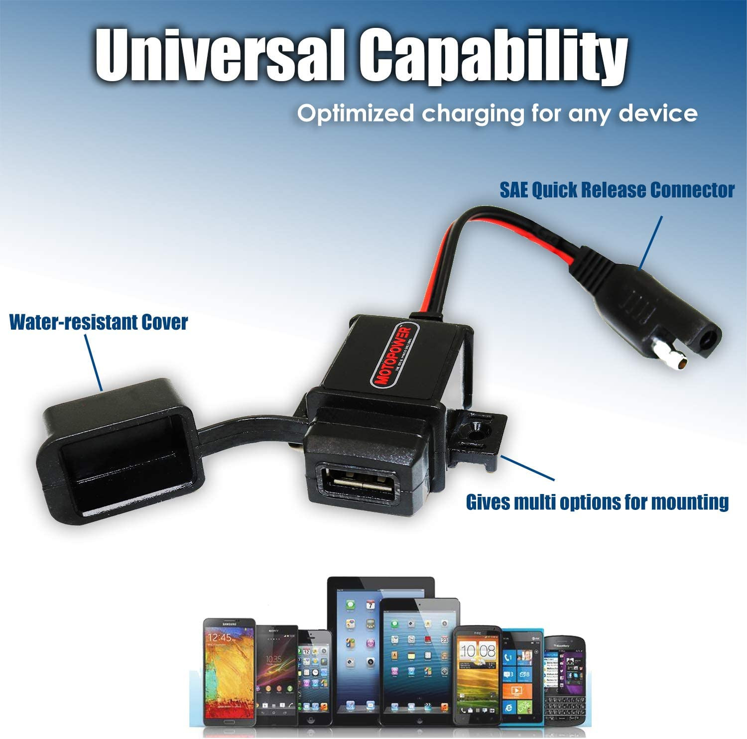 3.1Amp Motorcycle USB Port Kit SAE to USB Adapter on Motorcycle Waterproof