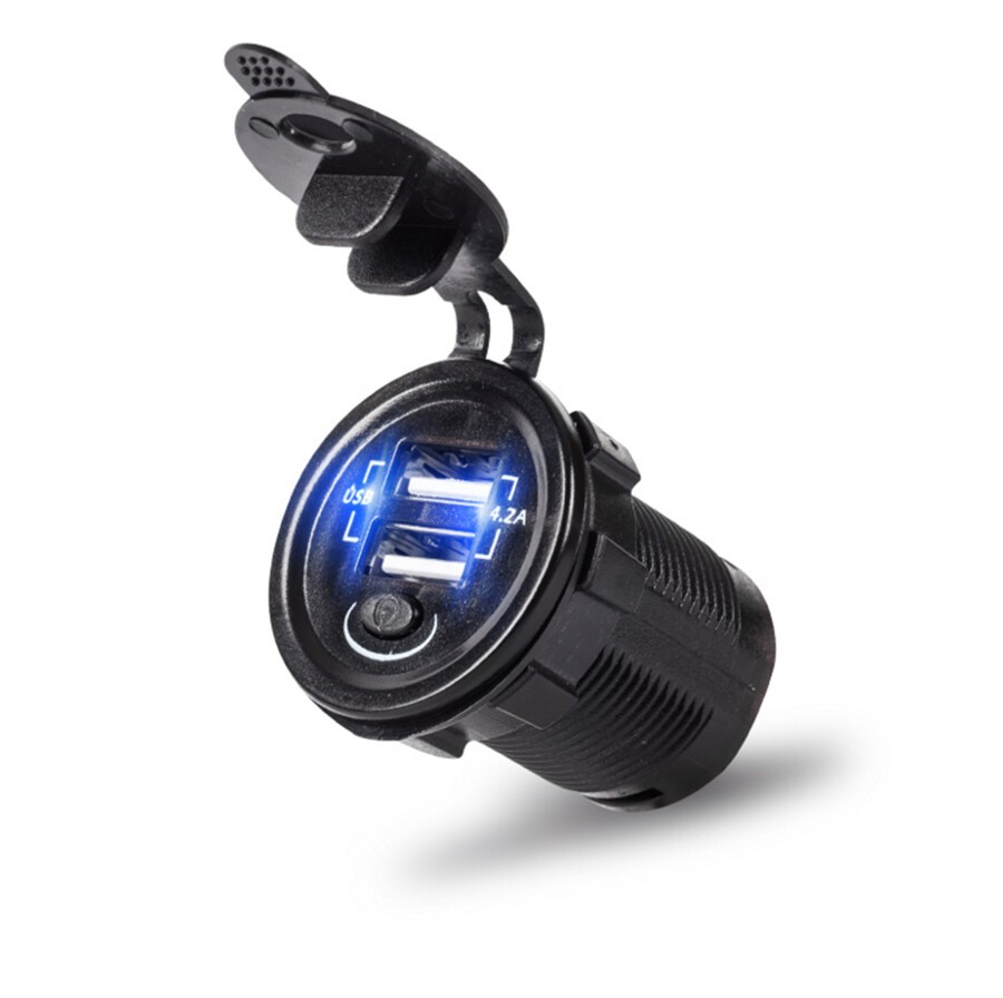 Universal 5V 4.2A New Style Fast Car Boat Charger Blue LED w/2 USB Port Socket