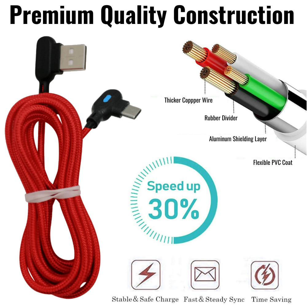 3 Pack 3FT 6Ft 90 Degree Right Angle USB C Fast Charger Cable Type C For Samsung