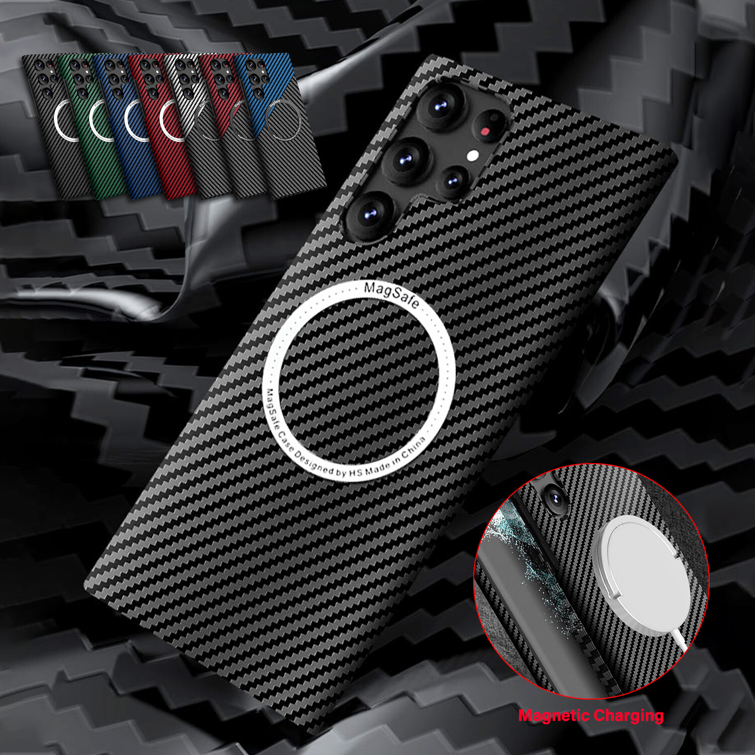 For Samsung Galaxy S24 S23 Ultra S22 S21 Magnetic MagSafe Carbon Fiber Slim Case