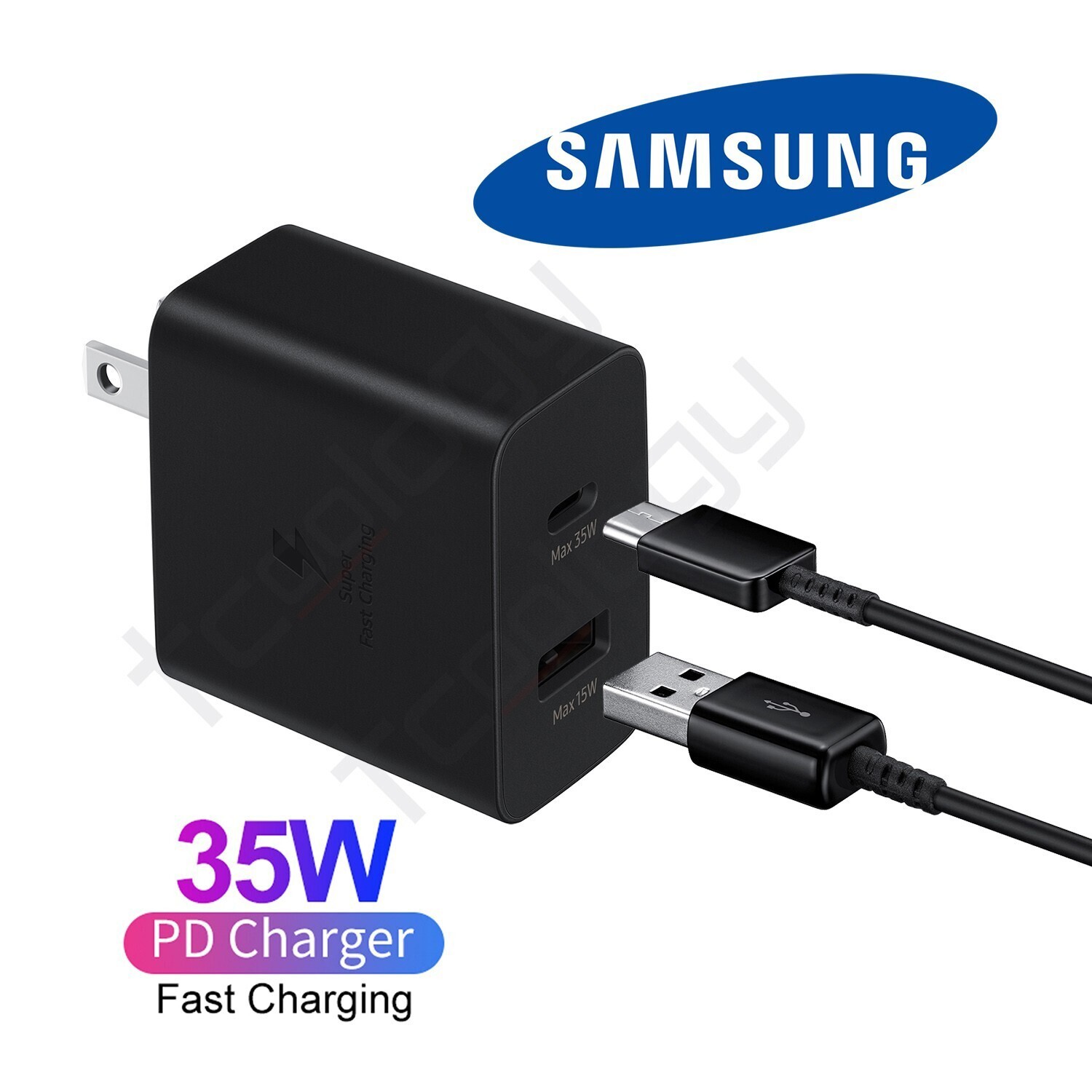 35W PD Power Adapter Duo Wall Charger 3FT USB-C Cable For Samsung Galaxy S22 21+