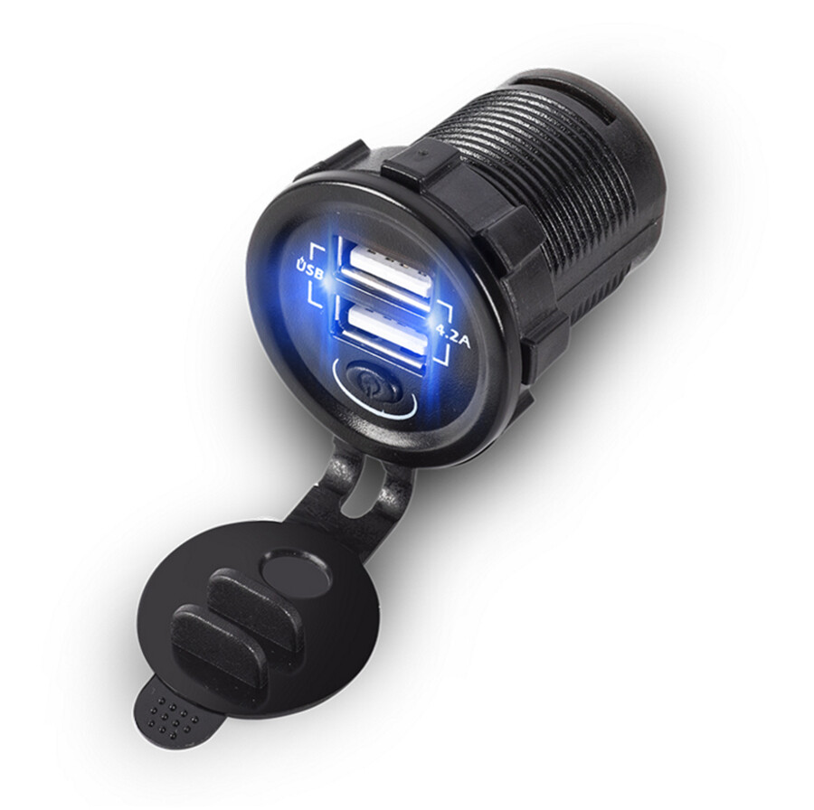 Universal 5V 4.2A New Style Fast Car Boat Charger Blue LED w/2 USB Port Socket