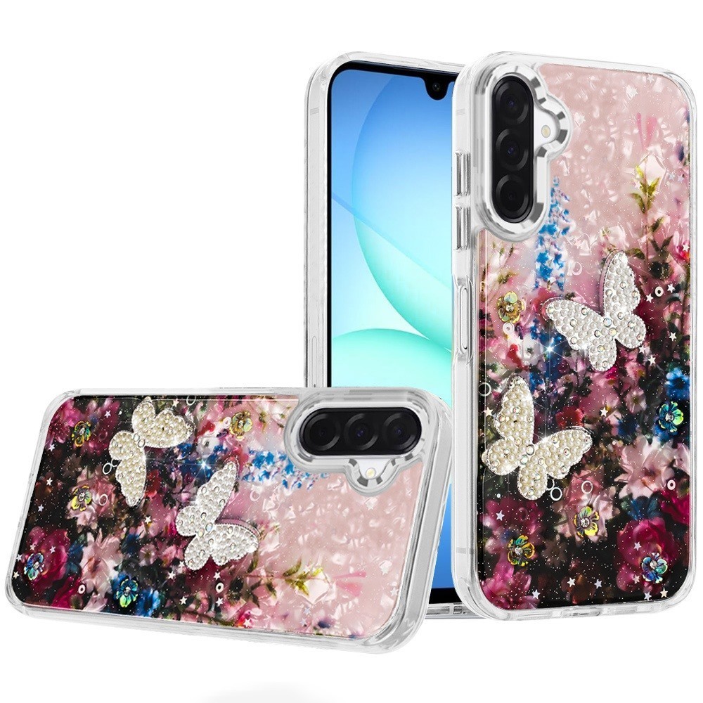 For Samsung Galaxy A17 5G Phone Case Epoxy Glitter Butterfly Metal Buttons Cover