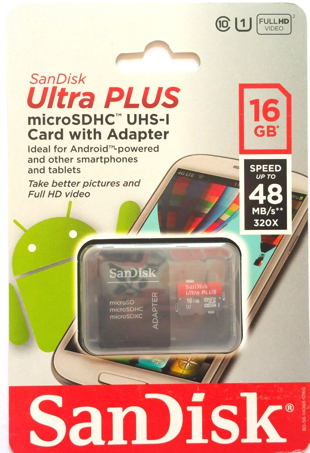 Sandisk Ultra Plus Class 10 16GB 48MB/S 320 X microSDHC uhs-1 card + adapter NEW
