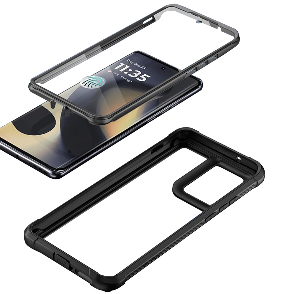 For Motorola Moto Edge 2024 Case Builtin Screen Protector Shockproof Cover Black